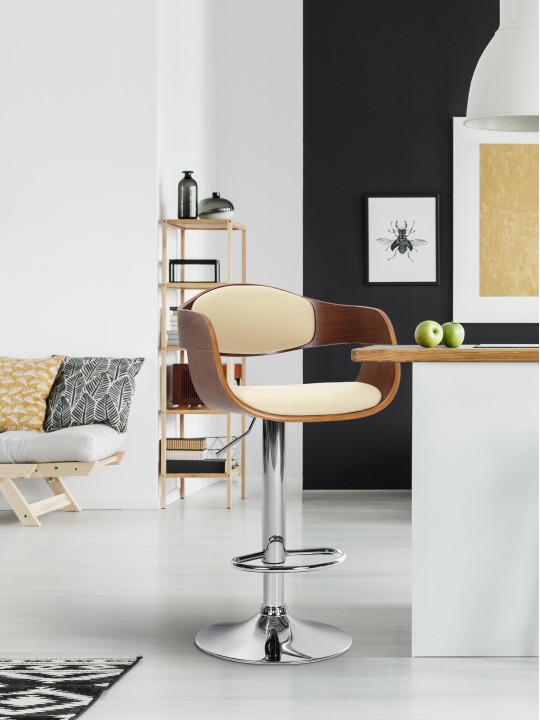 Taburete de bar Kingston C, nogal/crema