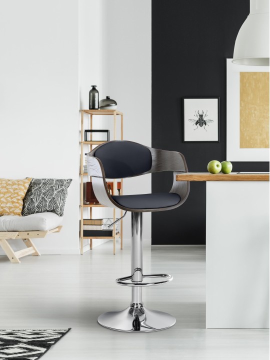 Taburete de bar Kingston C, negro/gris