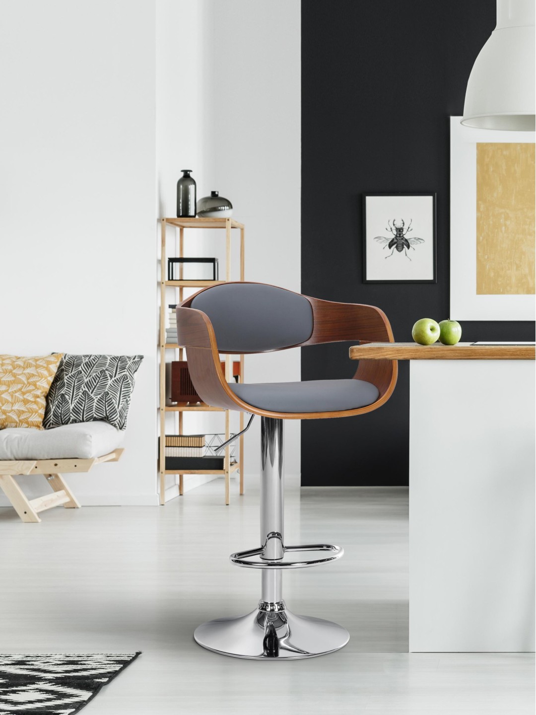 Taburete de bar Kingston C piel sintética, nogal/gris