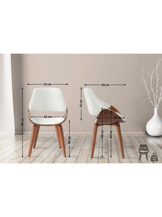 Silla de comedor Vangale piel sintética, nogal/blanco