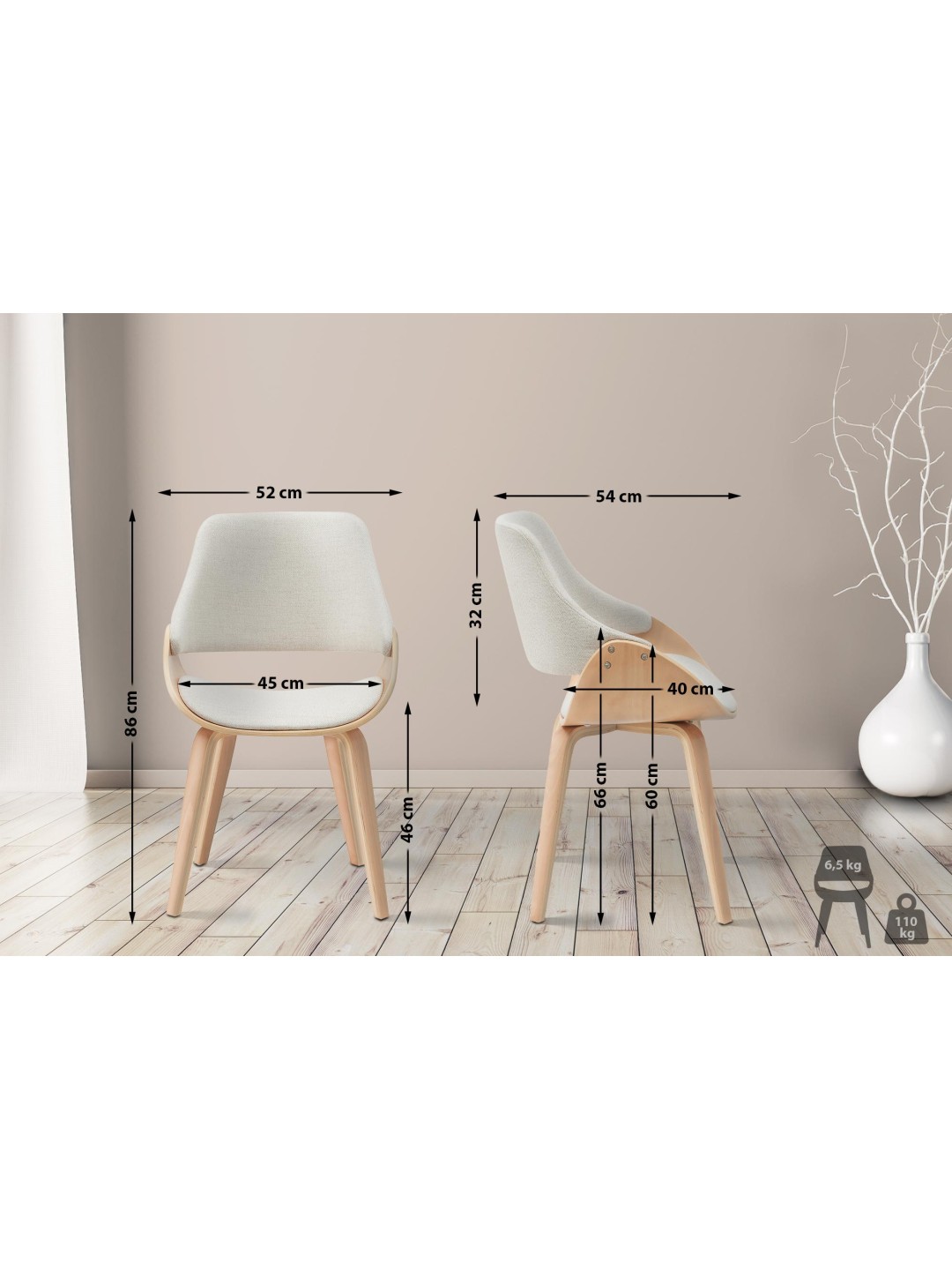 Silla de comedor tela Vangale, natural/crema