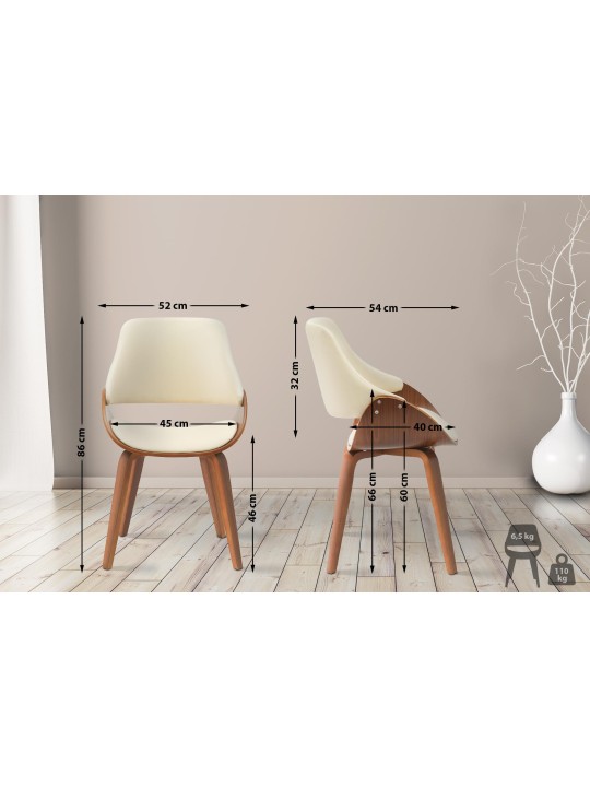 Silla de comedor Vangale piel sintética, nogal/crema