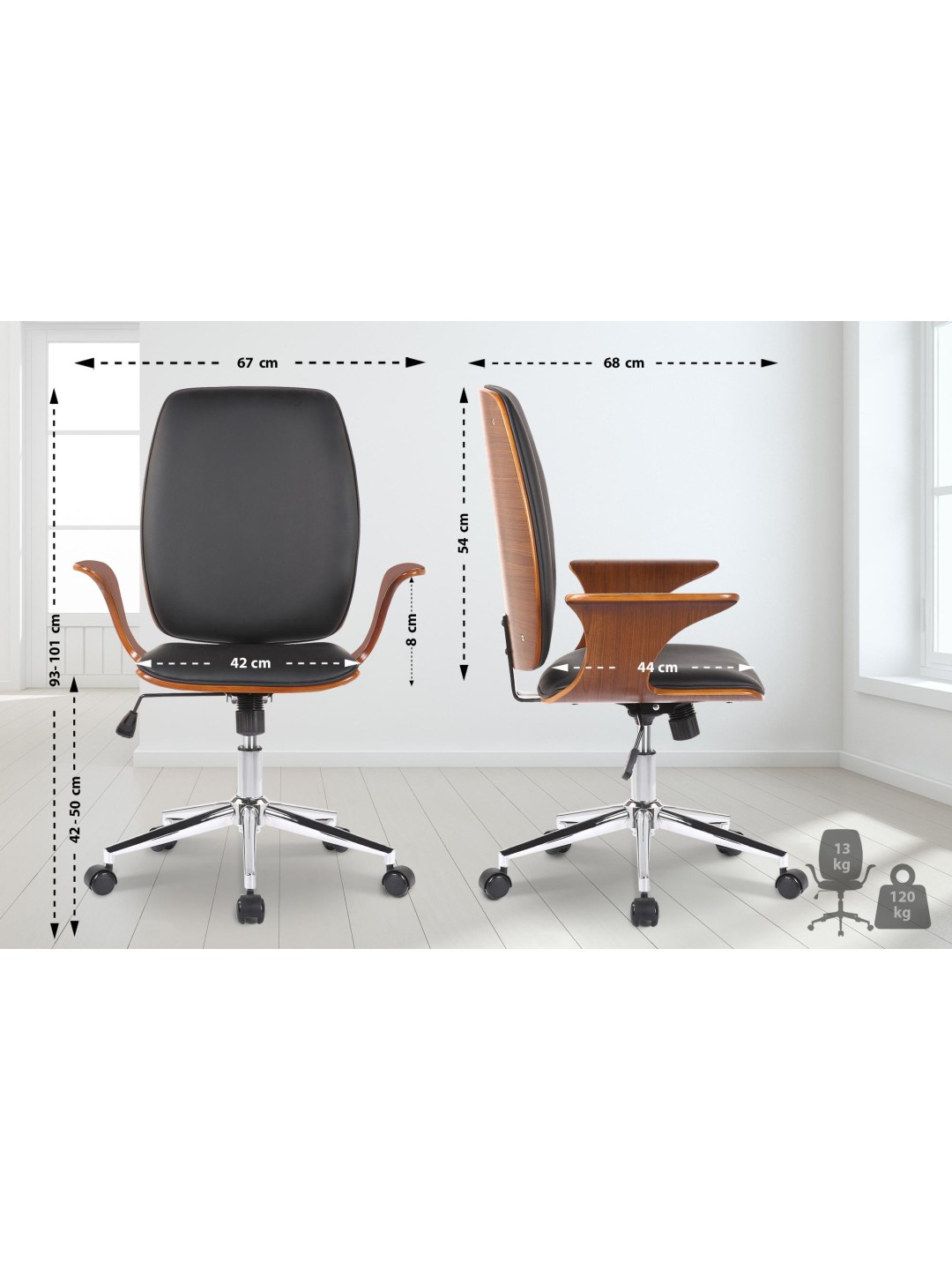 Silla de oficina Burbank piel sintética, nogal/negro