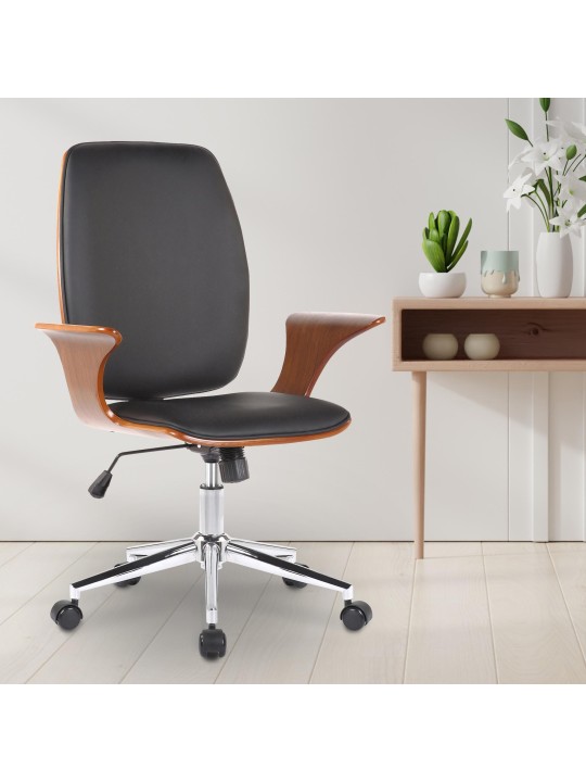 Silla de oficina Burbank piel sintética, nogal/negro