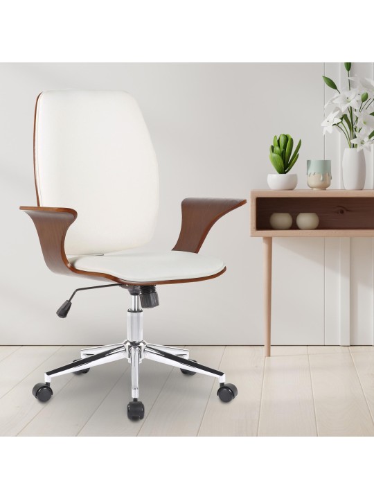 Silla de oficina Burbank piel sintética, nogal/blanco