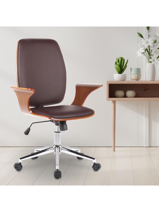 Silla de oficina Burbank piel sintética, nogal/marrón