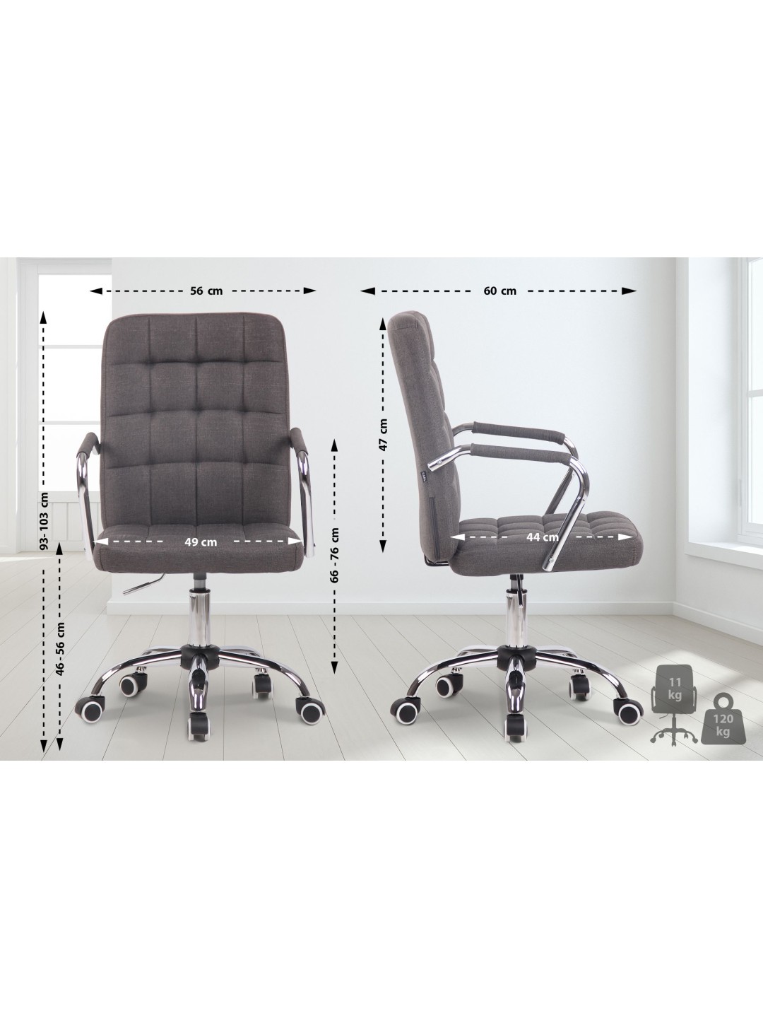 Silla de oficina Terni tela, gris oscuro