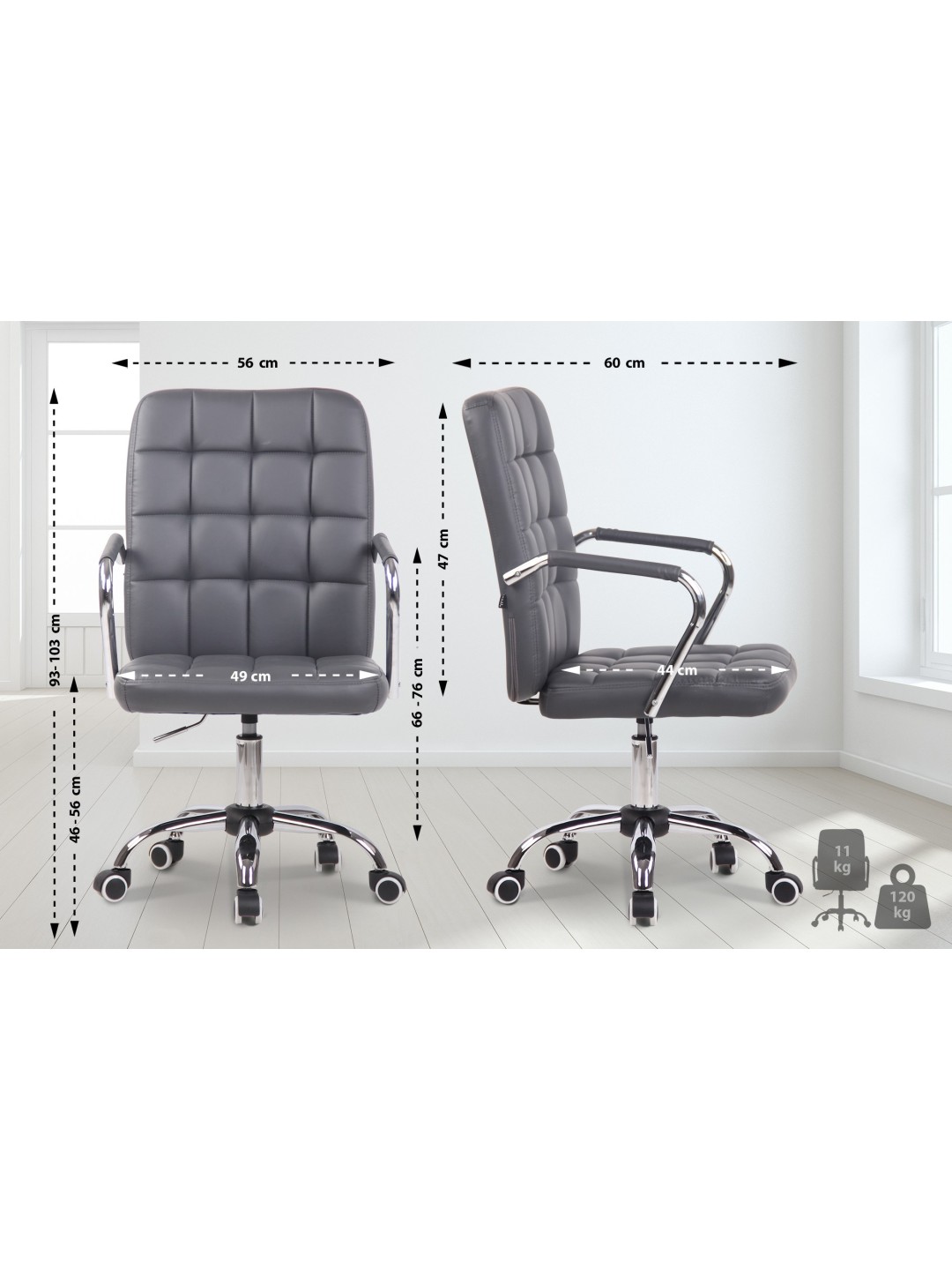 Silla de oficina Terni piel sintética, gris