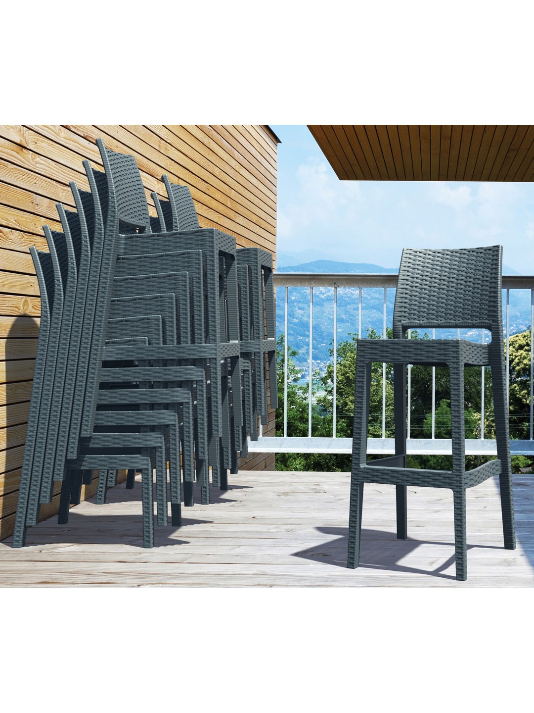 Juego de 4 taburetes de bar Jamaica, gris oscuro