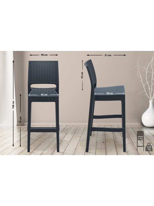 Juego de 4 taburetes de bar Jamaica, gris oscuro