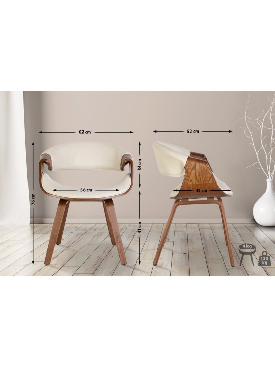 Silla de comedor Foley tela roble, crema