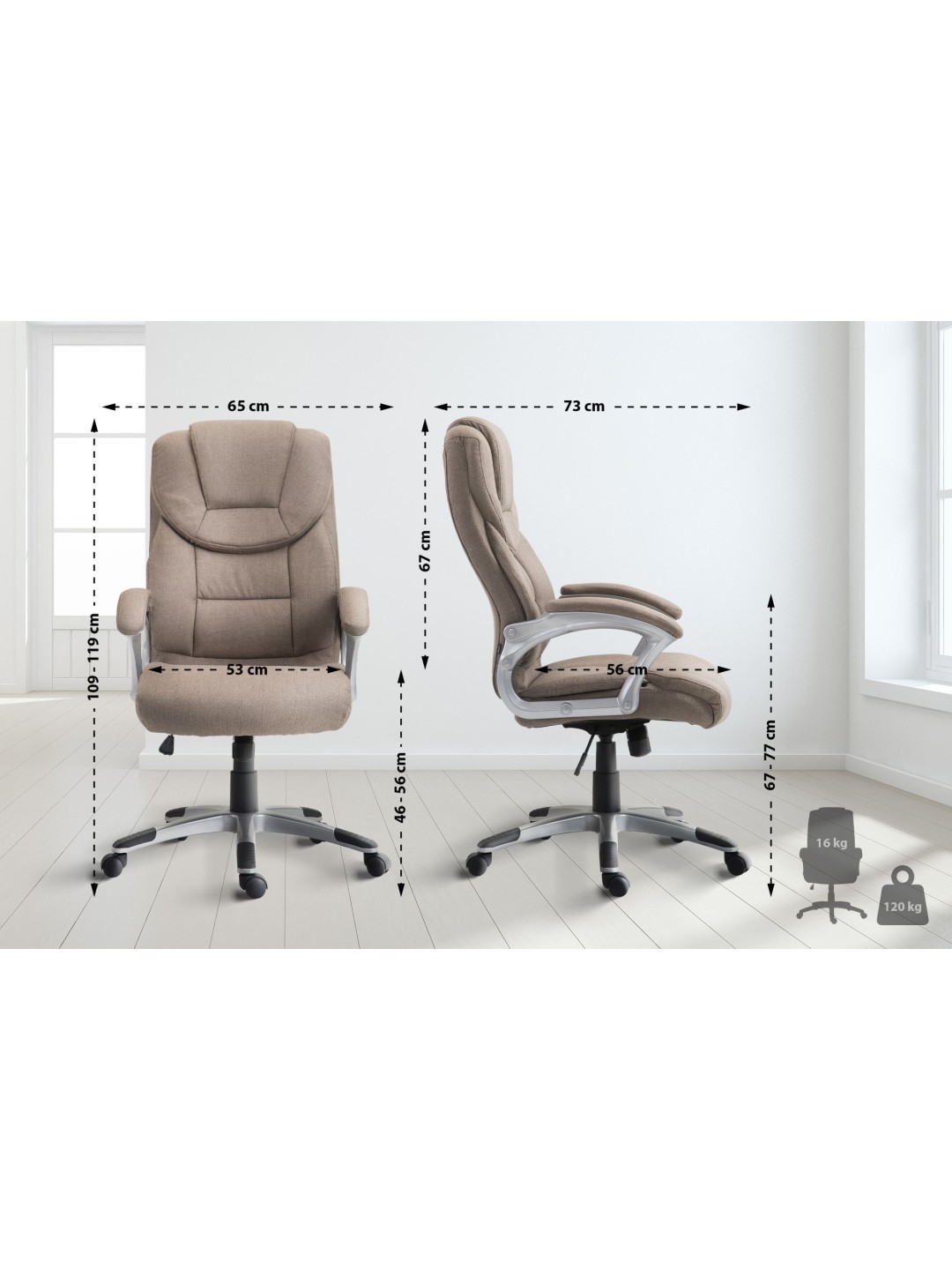 Silla de oficina Texas V2 tela, taupe