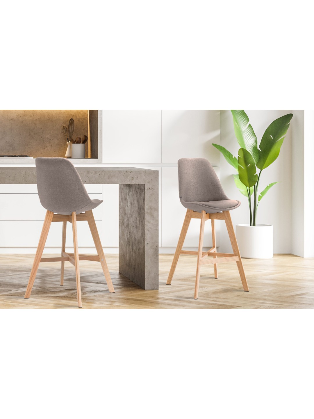 Juego de 2 taburetes de bar Cannes tela natural, taupe