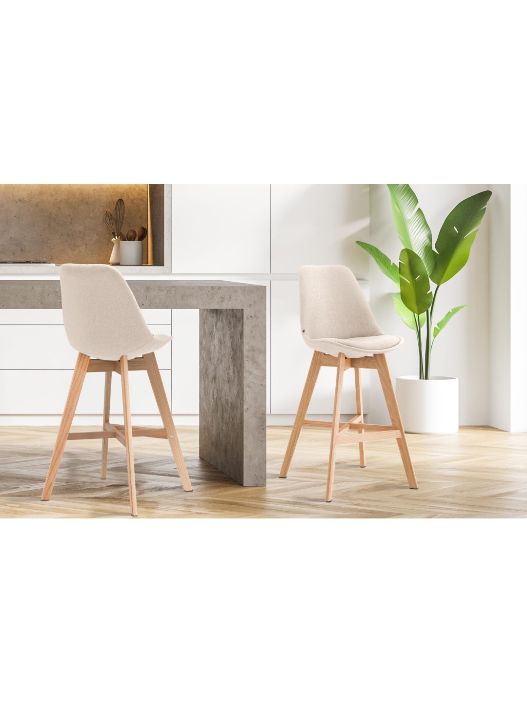 Juego de 2 taburetes de bar Cannes tela natural, crema