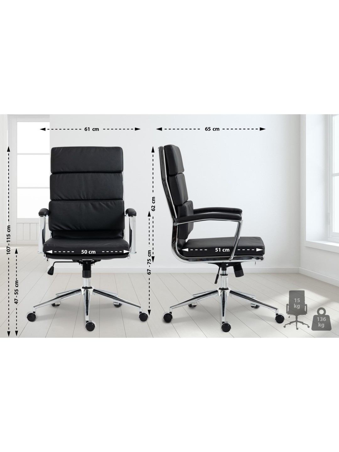 Silla de oficina Cleveland ecopiel, negro