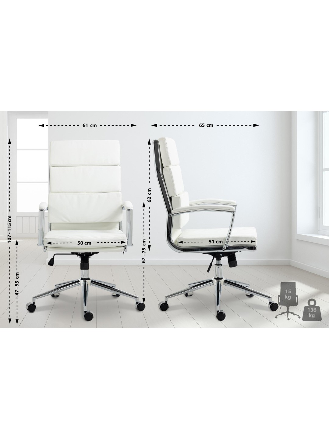 Silla de oficina Cleveland ecopiel, blanco