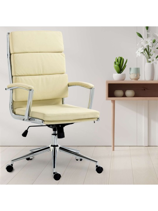 Silla de oficina Cleveland ecopiel, crema
