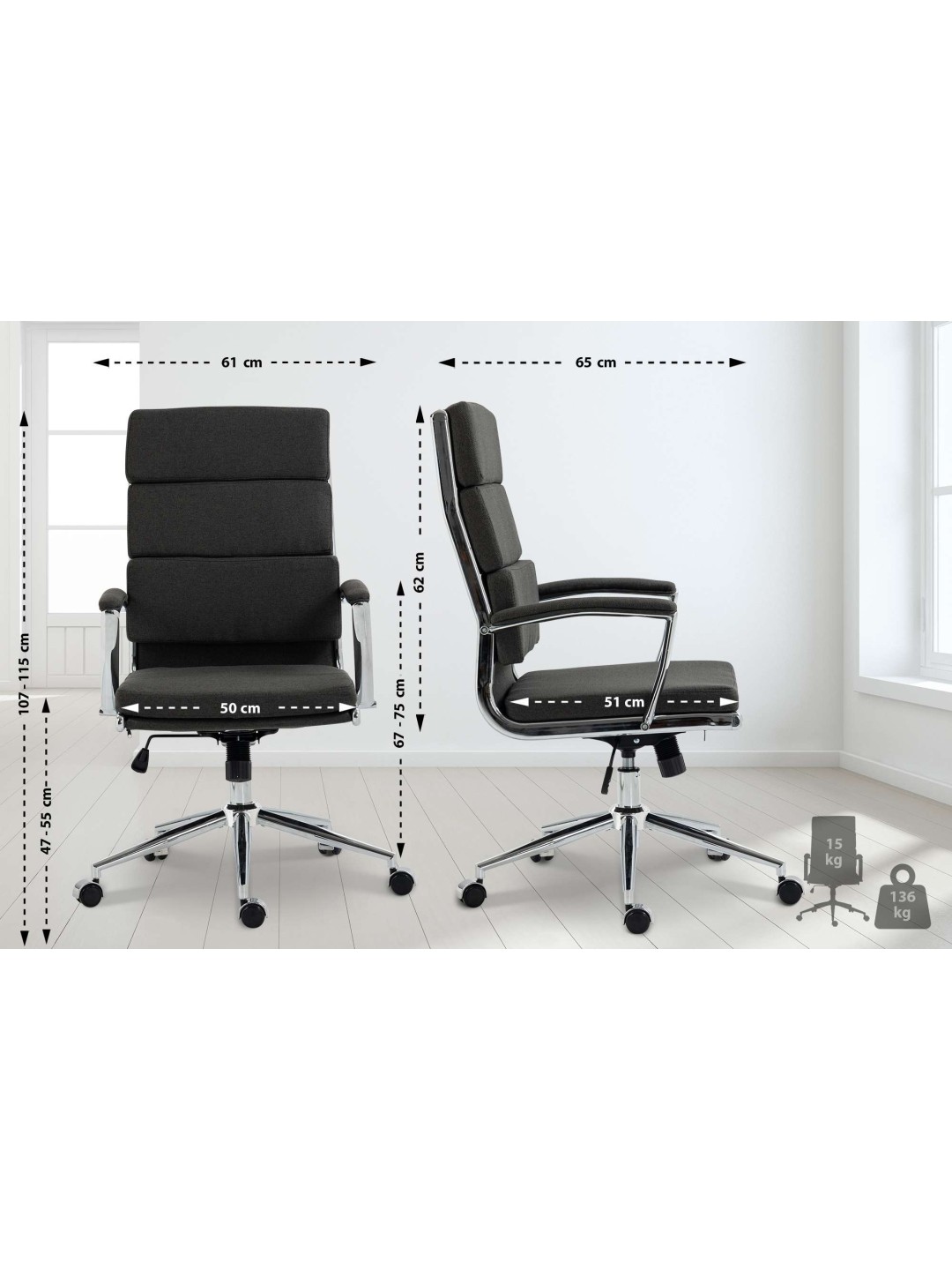 Silla de oficina Cleveland tela, gris oscuro