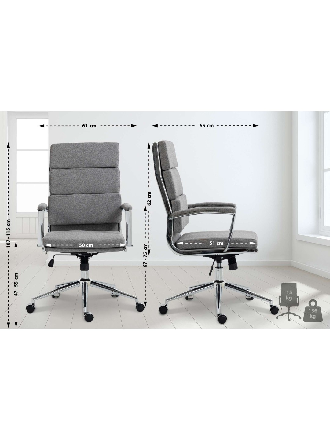 Silla de oficina Cleveland tela, gris