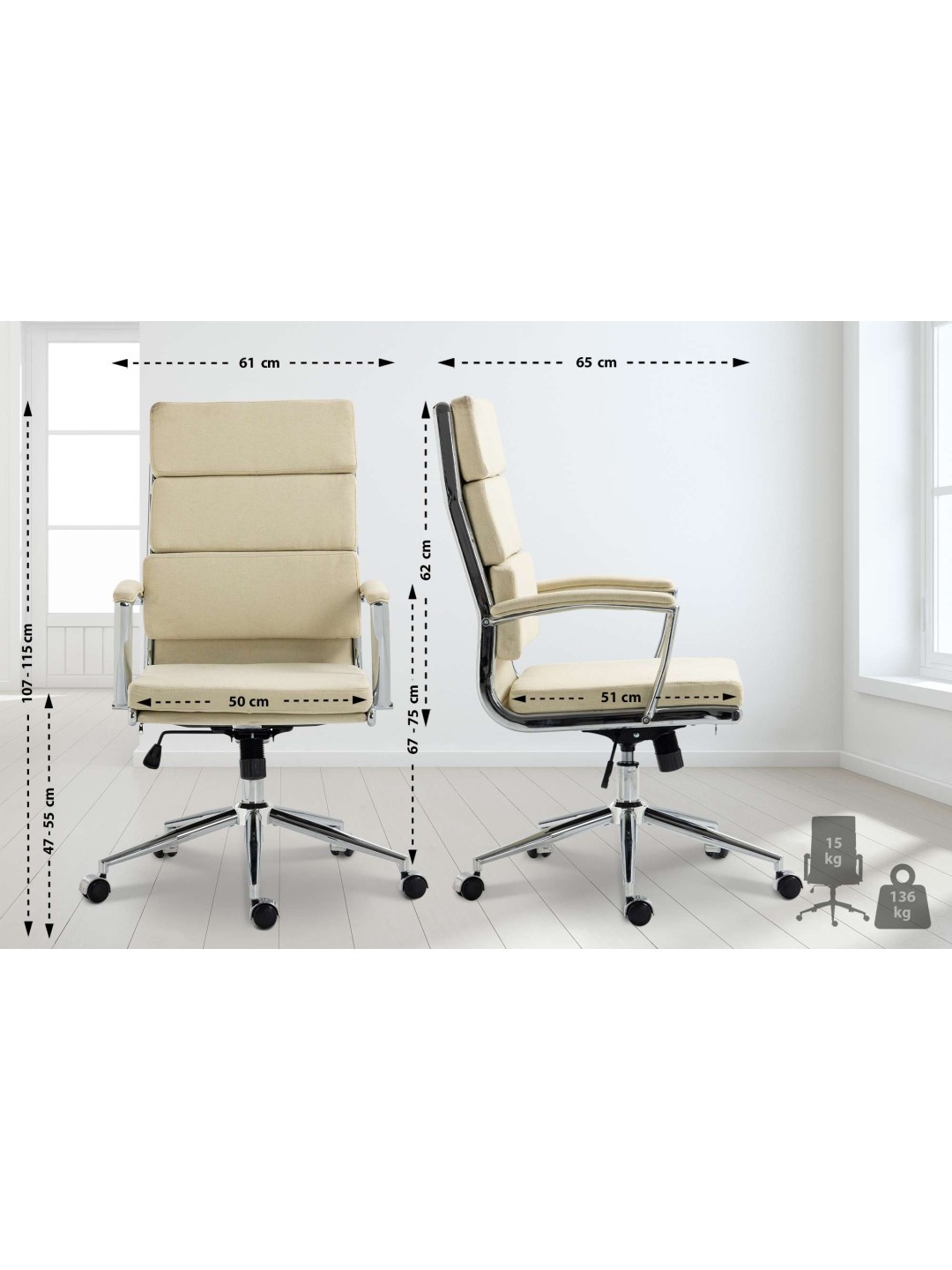 Silla de oficina Cleveland tela, crema