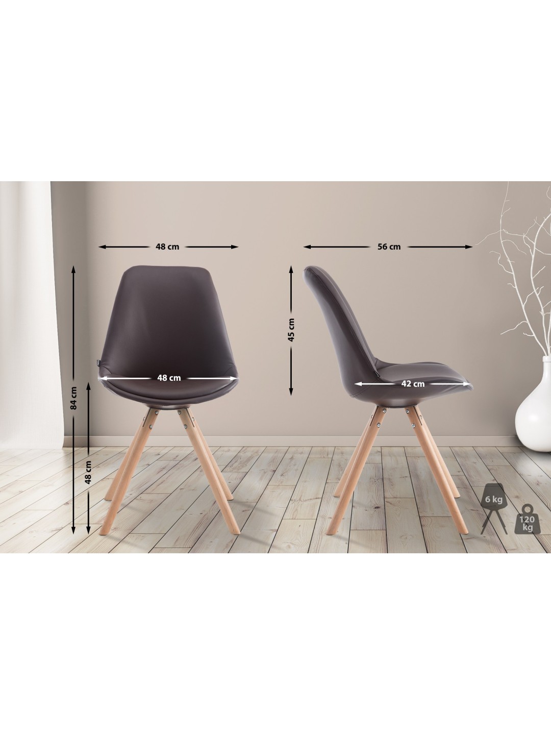 Silla de visita Laval Natura redonda, marrón