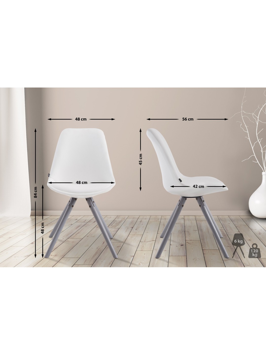 Silla de visita Laval redonda gris, blanco