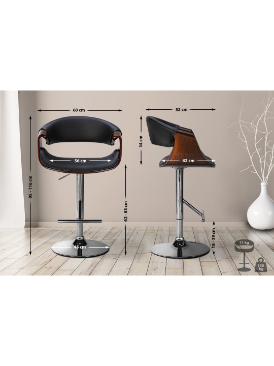 Juego de 2 taburetes de bar Foley de piel sintética, nogal/negro