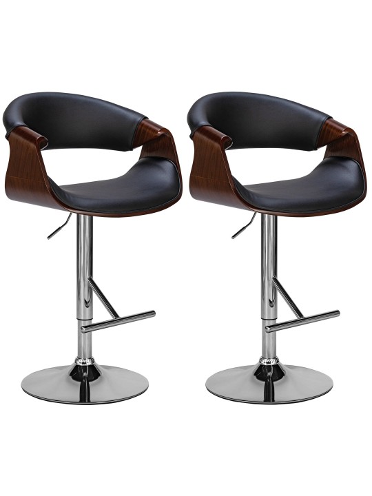 Juego de 2 taburetes de bar Foley de piel sintética, nogal/negro