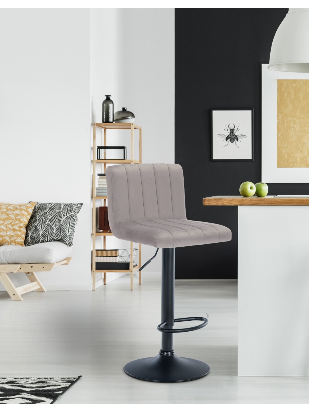 Taburete de bar Jamie terciopelo, gris