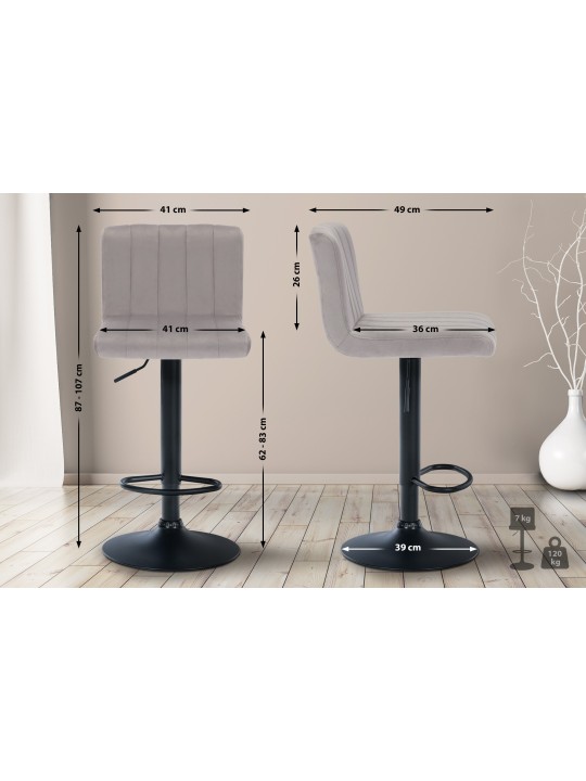 Juego de 2 taburetes de bar Jamie terciopelo, gris