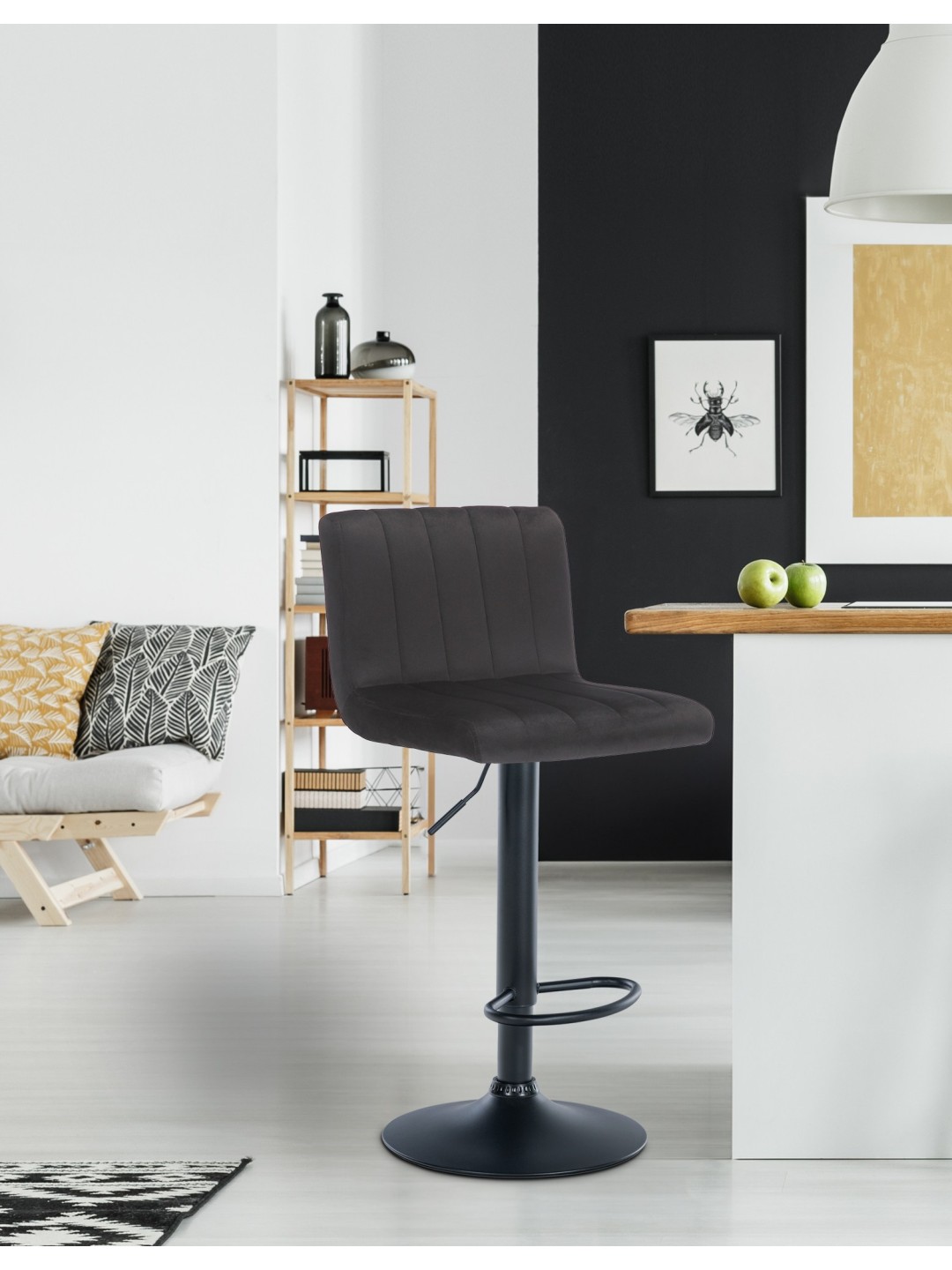 Juego de 2 taburetes de bar Jamie terciopelo, negro