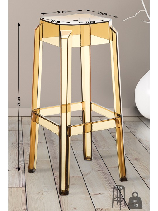 Juego de 2 taburetes de bar Fox, transparentes, ámbar