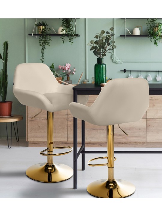 Juego de 2 taburetes de bar Braga de piel sintética dorado, crema