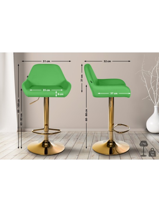Juego de 2 taburetes de bar Braga de piel sintética dorado, verde