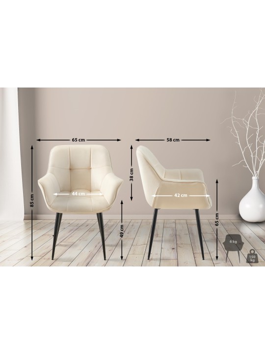 Silla de comedor de terciopelo Roseville, crema