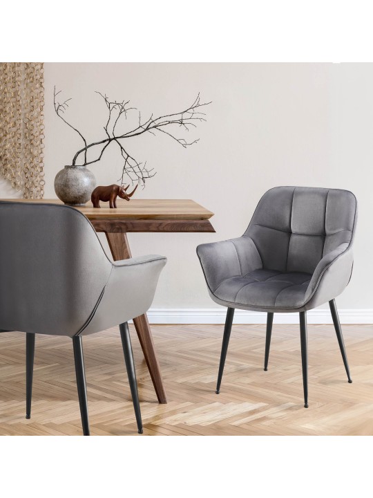Silla de comedor de terciopelo Roseville, gris oscuro