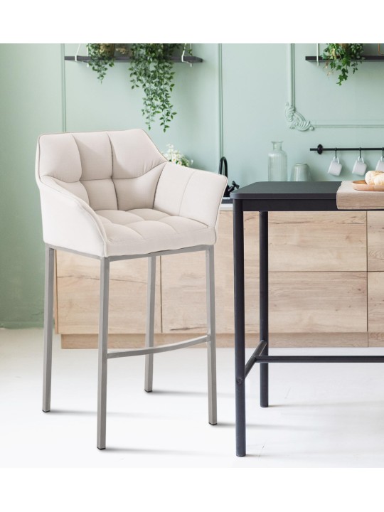 Taburete de bar Damaso E tela con estructura de 4 pies, blanco