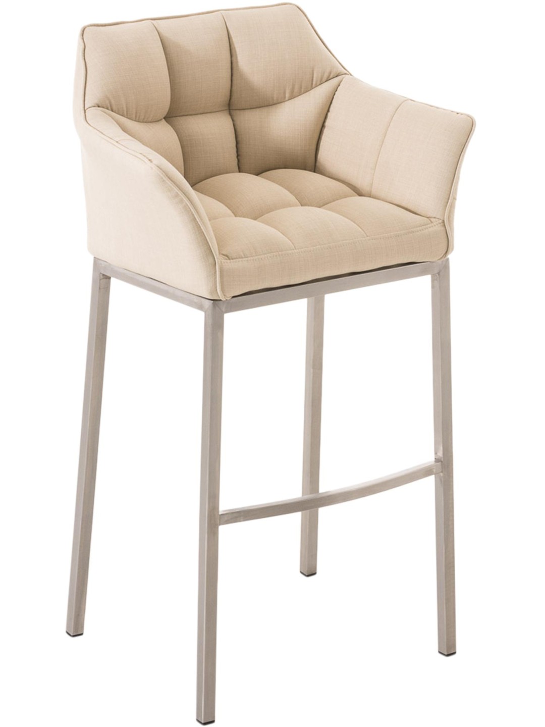 Taburete de bar Damaso E de tela con estructura de 4 pies, crema