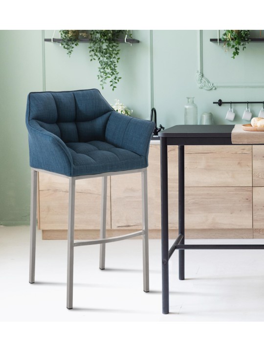 Taburete de bar Damaso E tela con estructura de 4 pies, azul Taburete de bar Damaso E tela con estructura de 4 pies, azul
