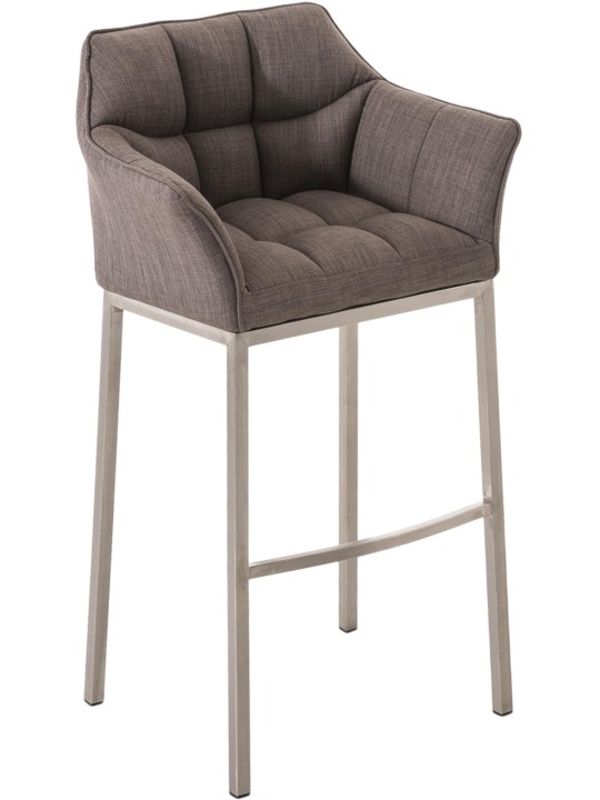 Taburete de bar Damaso E de tela con estructura de 4 pies, gris