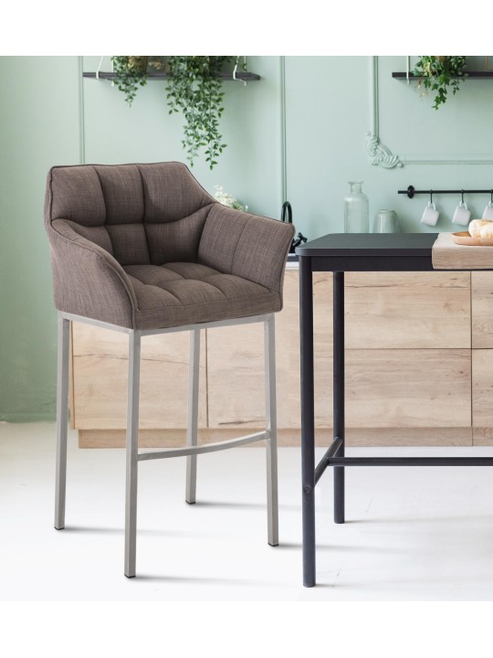 Taburete de bar Damaso E de tela con estructura de 4 pies, gris