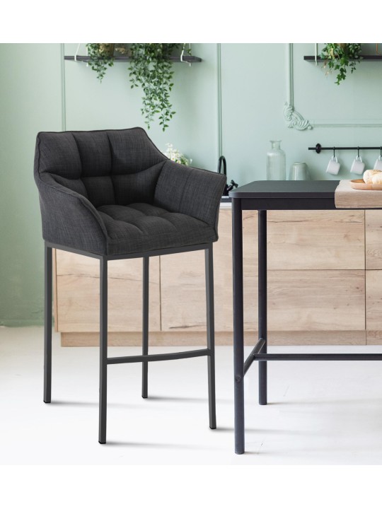 Taburete de bar Damaso B tela con estructura de 4 pies, gris oscuro