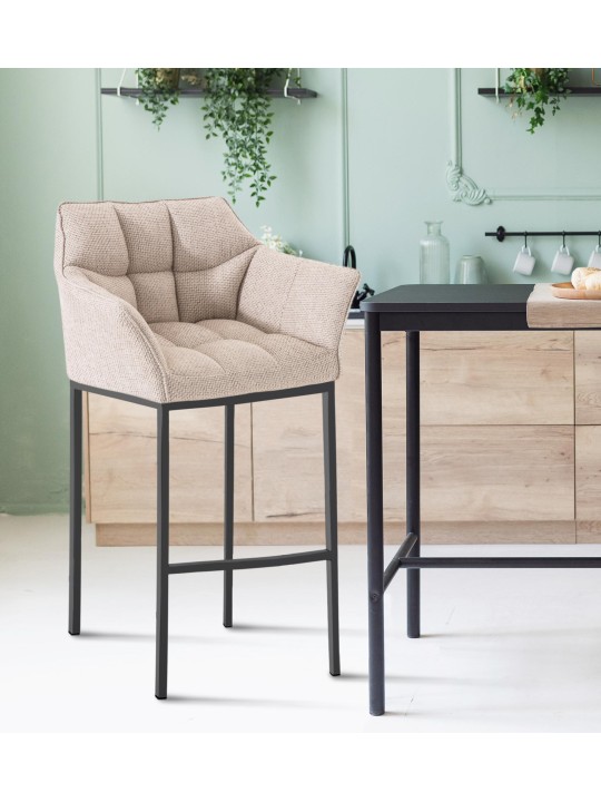 Taburete de bar Damaso B tela con estructura de 4 pies, marfil