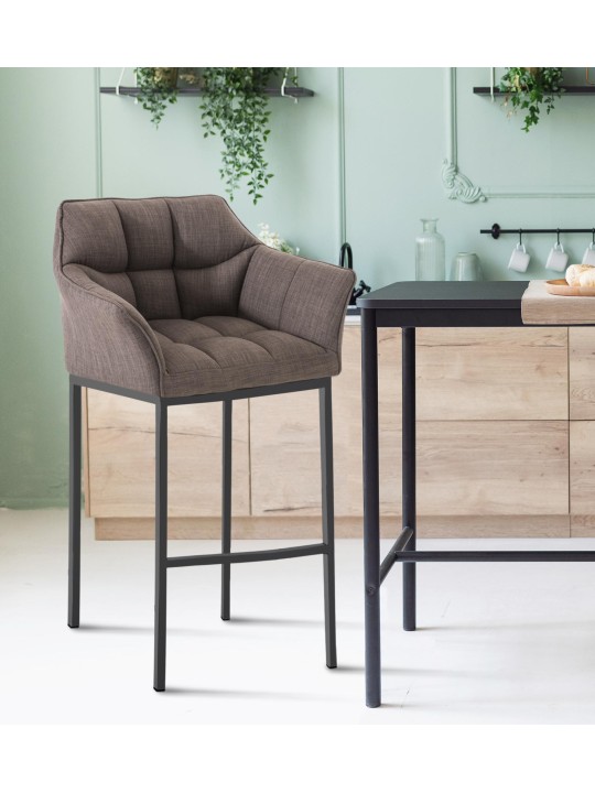 Taburete de bar Damaso B tela con estructura de 4 pies, gris