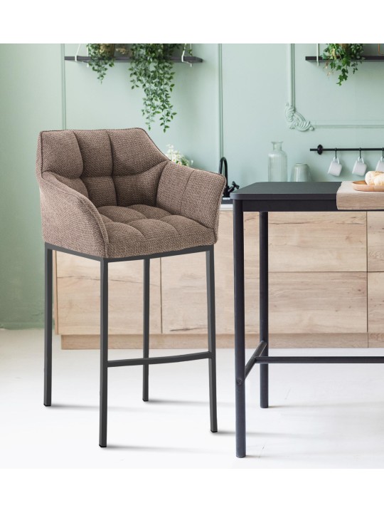 Taburete de bar Damaso B tela con estructura de 4 pies, marrón tierra