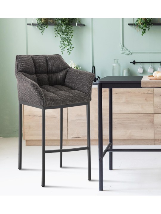 Taburete de bar Damaso B tela con estructura de 4 pies, gris titanio