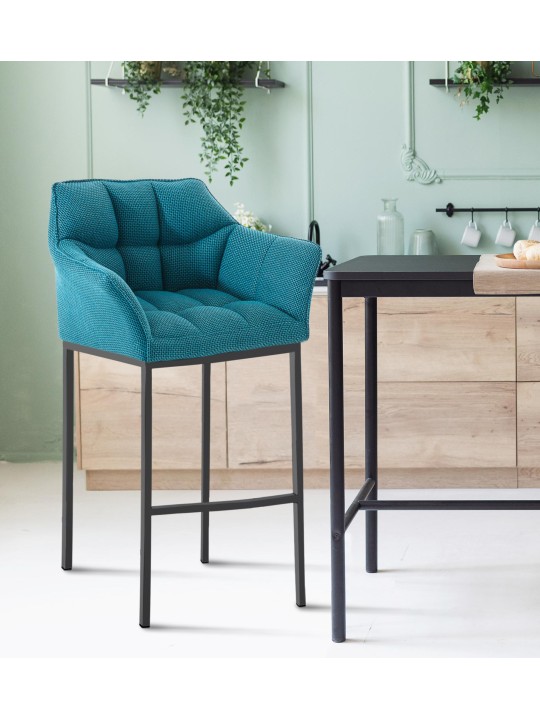 Taburete de bar Damaso B tela con estructura de 4 pies, turquesa