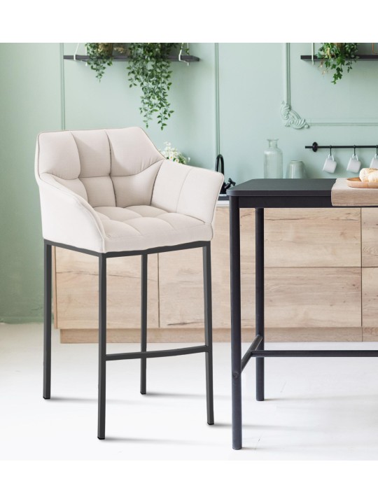 Taburete de bar Damaso B tela con estructura de 4 pies, blanco