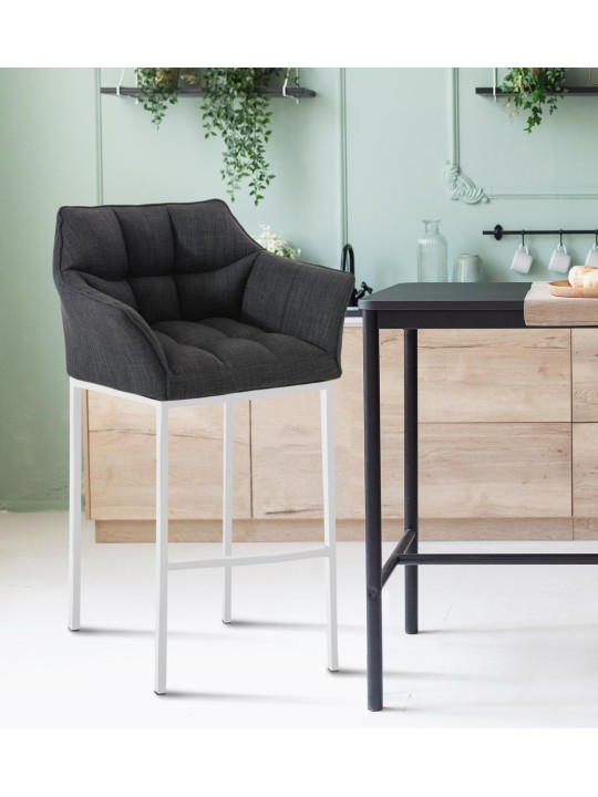 Taburete de bar Damaso W tela con estructura de 4 pies, gris oscuro