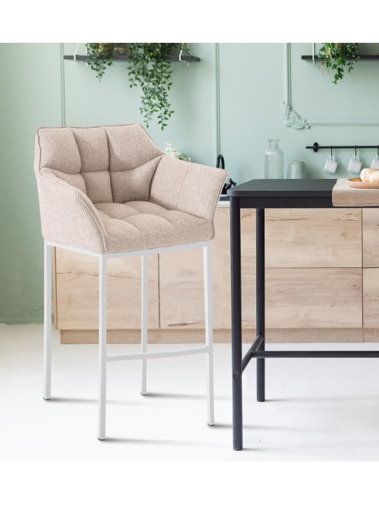 Taburete de bar tela Damaso con estructura de 4 pies, marfil